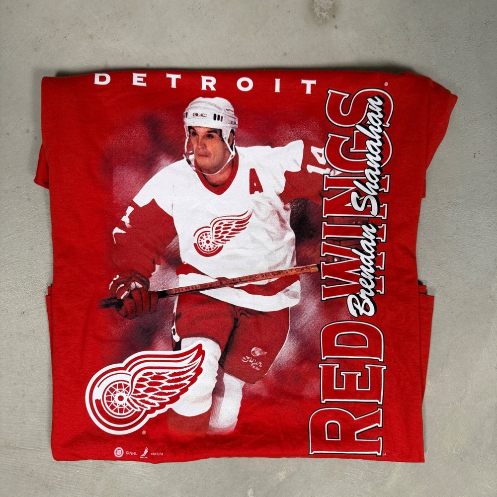 Detroit Red Wings Brendan Shanahan Graphic T-Shirt Mens XL Red Hockey Vintage